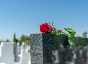 Gravestone with withered rose
